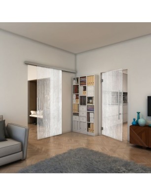 Glasschiebetür SLIM-LINE - Fineprint Model 050 Weiss auf Klarglas