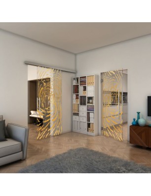 Glasschiebetür SLIM-LINE - Fineprint Model 057 Gold auf Klarglas