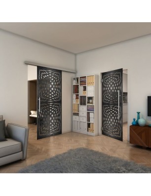 Glasschiebetür SLIM-LINE - Fineprint Model 071 Schwarz auf Klarglas