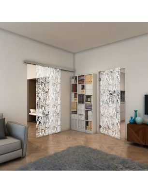 Glasschiebetür SLIM-LINE - Fineprint Model 091 Weiss auf Klarglas