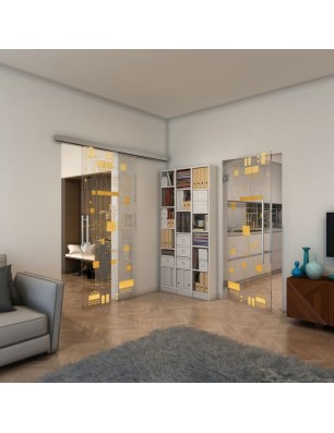 Glasschiebetür SLIM-LINE - Fineprint Model 092 Gold auf Klarglas