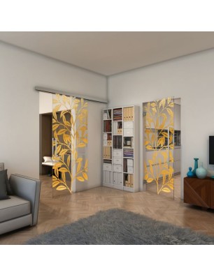 Glasschiebetür SLIM-LINE - Fineprint Model 099 Gold auf Klarglas