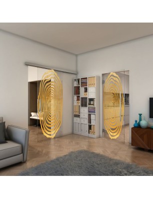 Glasschiebetür SLIM-LINE - Fineprint Model 109 Gold auf Klarglas