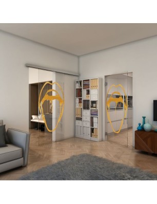Glasschiebetür SLIM-LINE - Fineprint Model 111 Gold auf Klarglas