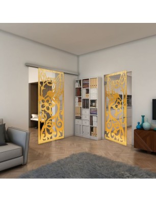 Glasschiebetür SLIM-LINE - Fineprint Model 112 Gold auf Klarglas