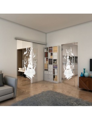 Glasschiebetür SLIM-LINE - Fineprint Model 114 Weiss auf Klarglas