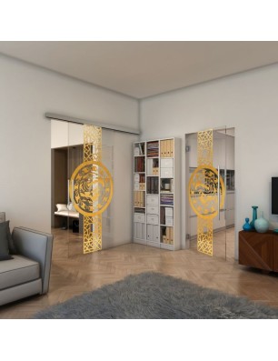 Glasschiebetür SLIM-LINE - Fineprint Model 151 Gold auf Klarglas