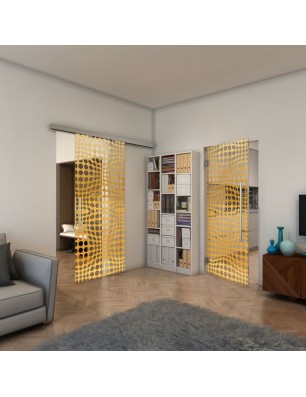 Glasschiebetür SLIM-LINE - Fineprint Model 162 Gold auf Klarglas