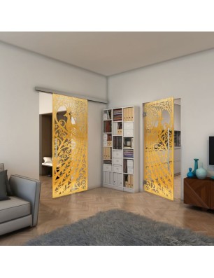Glasschiebetür SLIM-LINE - Fineprint Model 172 Gold auf Klarglas