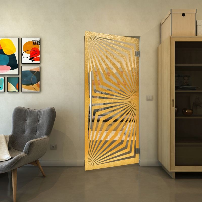 Pendeltür - Fineprint Modell 070 Gold auf Klarglas Pendeltür - Fineprint Modell 070 Gold auf Klarglas