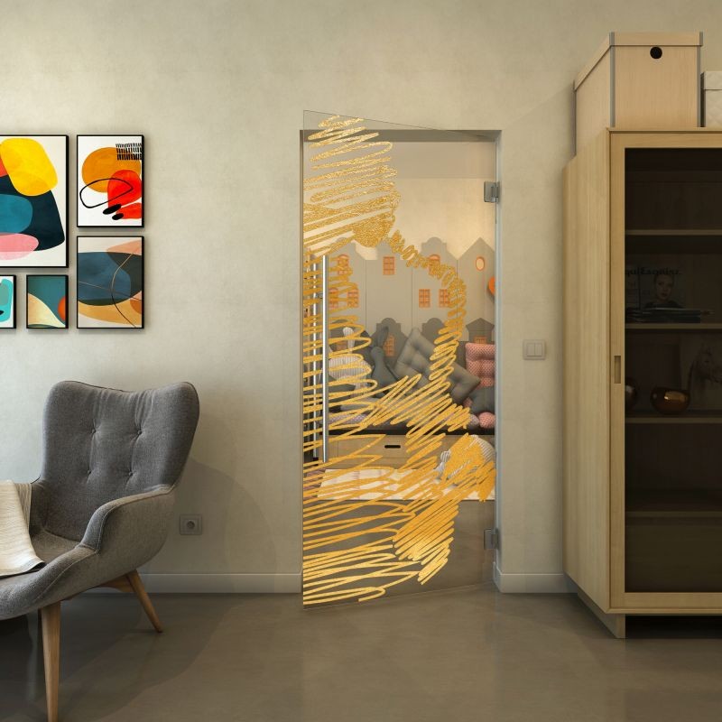 Pendeltür - Fineprint Modell 106 Gold auf Klarglas Pendeltür - Fineprint Modell 106 Gold auf Klarglas