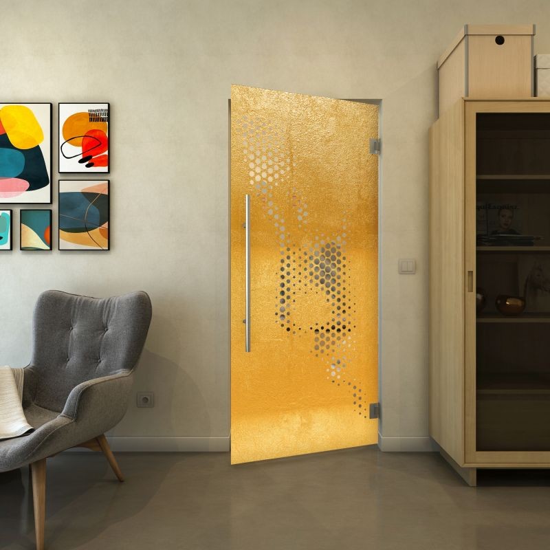 Pendeltür - Fineprint Modell 120 Gold auf Klarglas Pendeltür - Fineprint Modell 120 Gold auf Klarglas