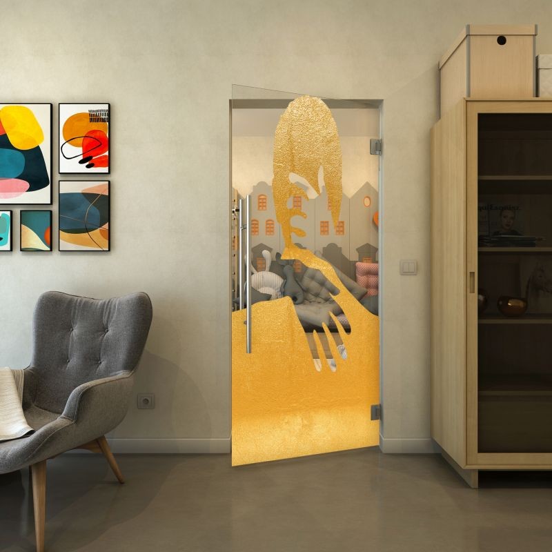 Pendeltür - Fineprint Modell 124 Gold auf Klarglas Pendeltür - Fineprint Modell 124 Gold auf Klarglas