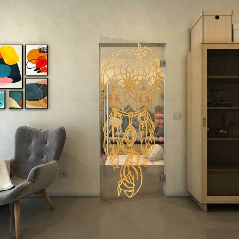 Pendeltür - Fineprint Modell 125 Gold auf Klarglas Pendeltür - Fineprint Modell 125 Gold auf Klarglas