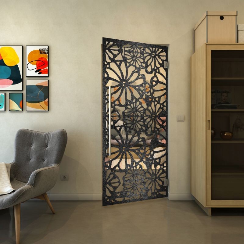 Pendeltür - Fineprint Modell 145 Schwarz auf Klarglas Pendeltür - Fineprint Modell 145 Schwarz auf Klarglas