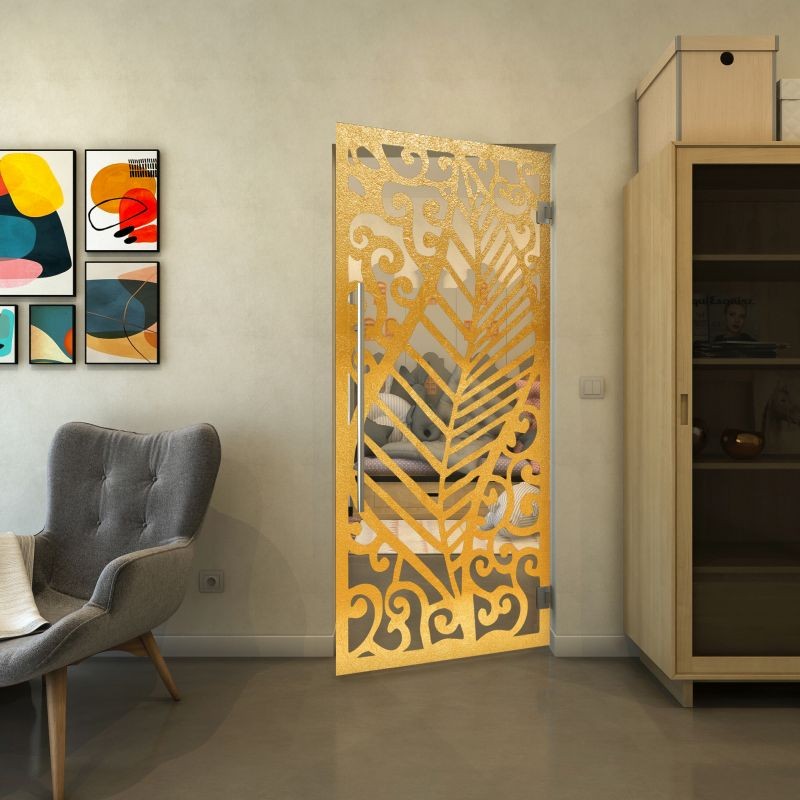 Pendeltür - Fineprint Modell 173 Gold auf Klarglas Pendeltür - Fineprint Modell 173 Gold auf Klarglas
