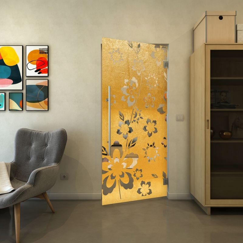 Pendeltür - Fineprint Modell 199 Gold auf Klarglas Pendeltür - Fineprint Modell 199 Gold auf Klarglas