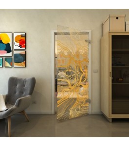 Ganzglastür - Fineprint Model 010 Gold auf Klarglas