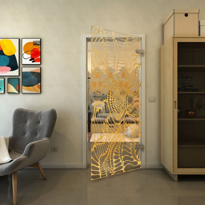 Ganzglastür - Fineprint Modell 012 Gold auf Klarglas