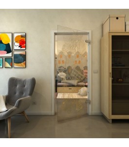 Ganzglastür - Fineprint Model 013 Gold auf Klarglas