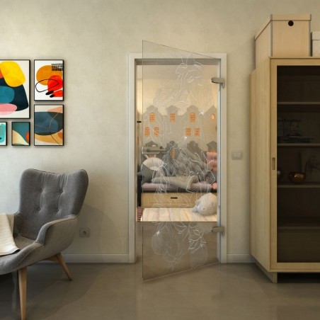 Ganzglastür - Fineprint Model 013 Weiss auf Klarglas