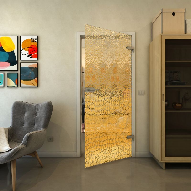 Ganzglastür - Fineprint Modell 015 Gold auf Klarglas