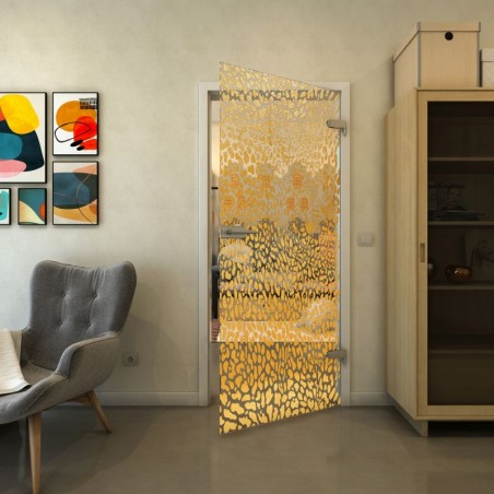 Ganzglastür - Fineprint Model 016 Gold auf Klarglas