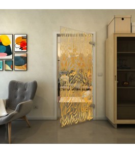 Ganzglastür - Fineprint Model 017 Gold auf Klarglas