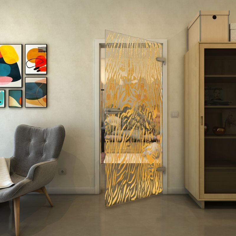 Ganzglastür - Fineprint Modell 017 Gold auf Klarglas