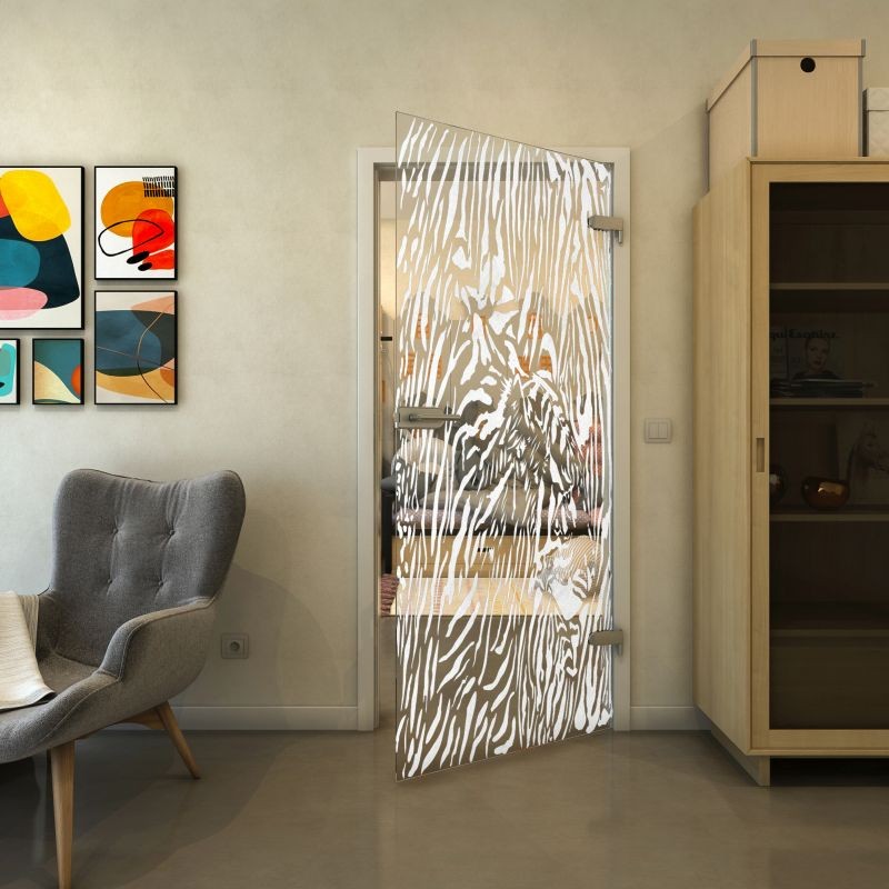 Ganzglastür - Fineprint Modell 017 Weiss auf Klarglas