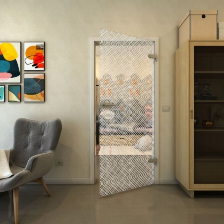 Ganzglastür - Fineprint Model 018 Weiss auf Klarglas