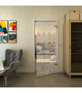 Ganzglastür - Fineprint Model 021 Weiss auf Klarglas