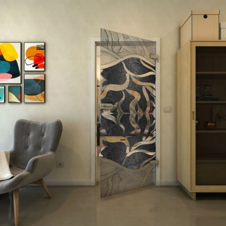 Ganzglastür - Fineprint Model 031 Schwarz auf Klarglas