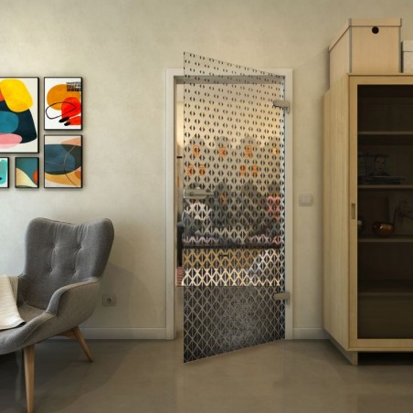 Ganzglastür - Fineprint Model 038 Schwarz auf Klarglas