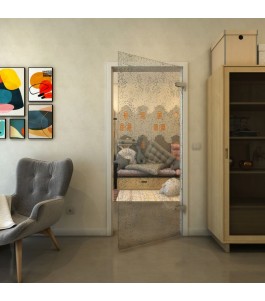 Ganzglastür - Fineprint Model 047 Schwarz auf Klarglas