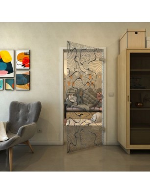 Ganzglastür - Fineprint Model 049 Schwarz auf Klarglas