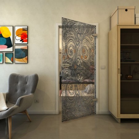 Ganzglastür - Fineprint Model 051 Schwarz auf Klarglas