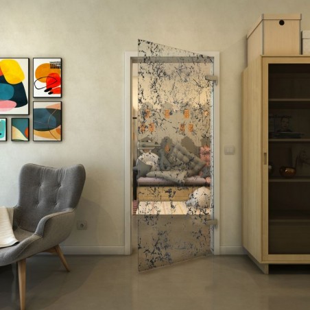 Ganzglastür - Fineprint Model 054 Schwarz auf Klarglas