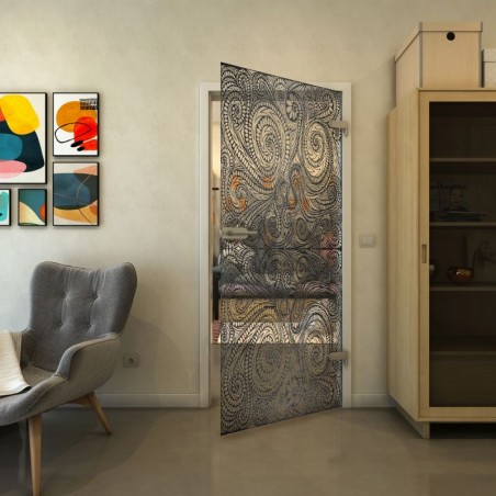 Ganzglastür - Fineprint Model 055 Schwarz auf Klarglas