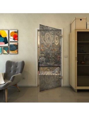 Ganzglastür - Fineprint Model 055 Schwarz auf Klarglas