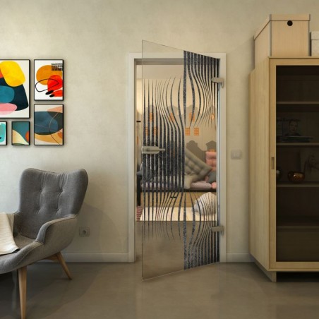 Ganzglastür - Fineprint Model 059 Schwarz auf Klarglas