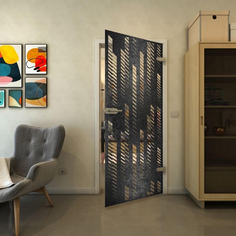 Ganzglastür - Fineprint Modell 067 Schwarz auf Klarglas