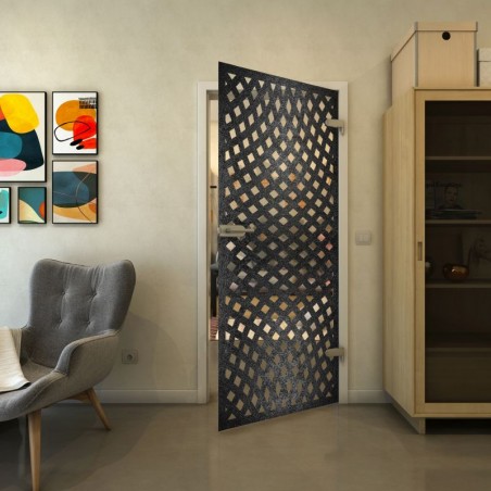 Ganzglastür - Fineprint Model 068 Schwarz auf Klarglas