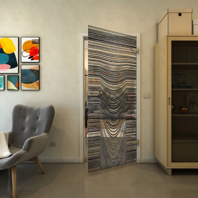 Ganzglastür - Fineprint Modell 073 Schwarz auf Klarglas