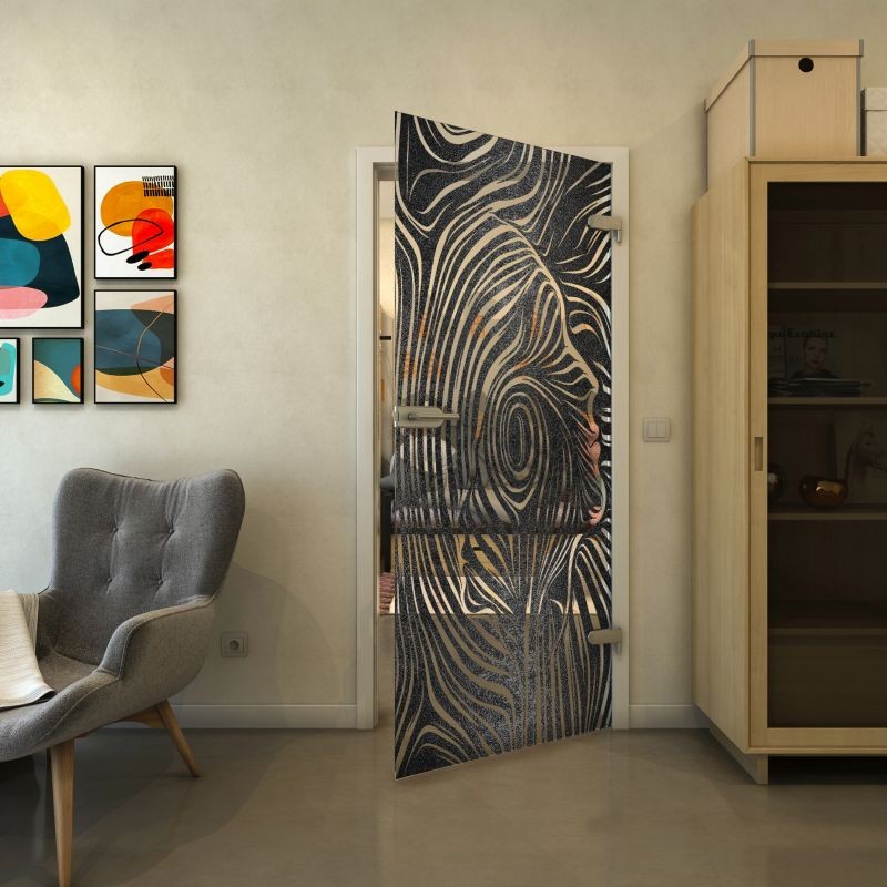 Ganzglastür - Fineprint Modell 074 Schwarz auf Klarglas