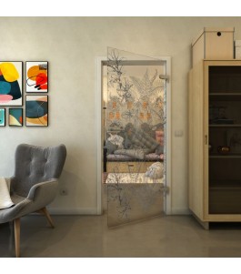 Ganzglastür - Fineprint Model 080 Schwarz auf Klarglas