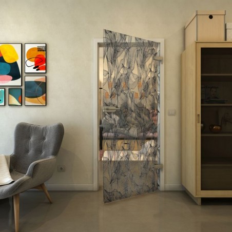 Ganzglastür - Fineprint Model 084 Schwarz auf Klarglas