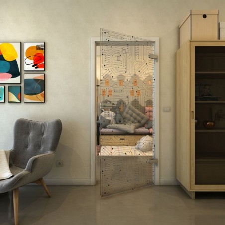 Ganzglastür - Fineprint Model 090 Schwarz auf Klarglas