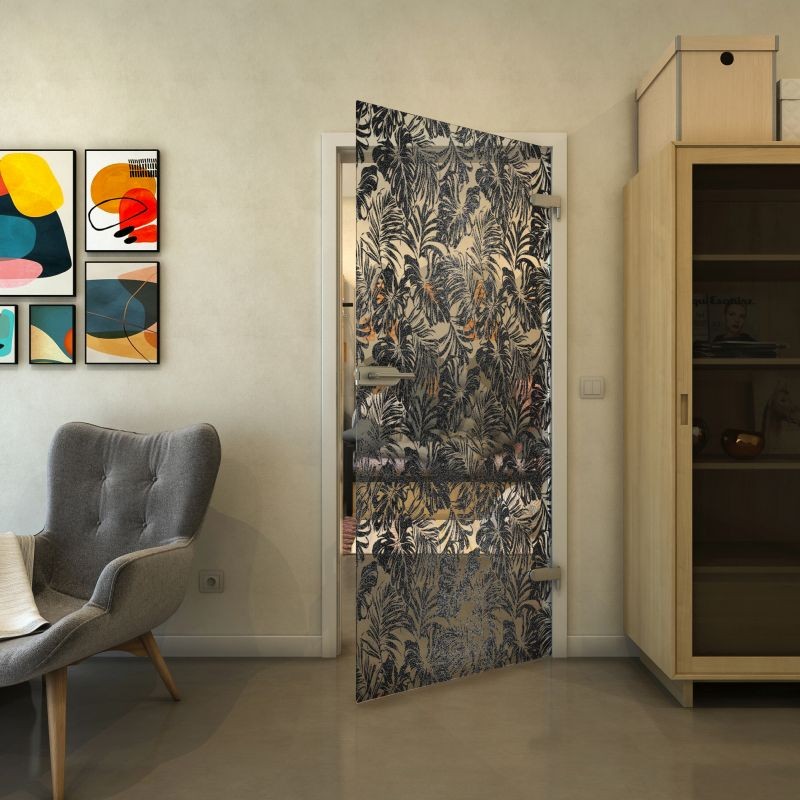 Ganzglastür - Fineprint Modell 091 Schwarz auf Klarglas