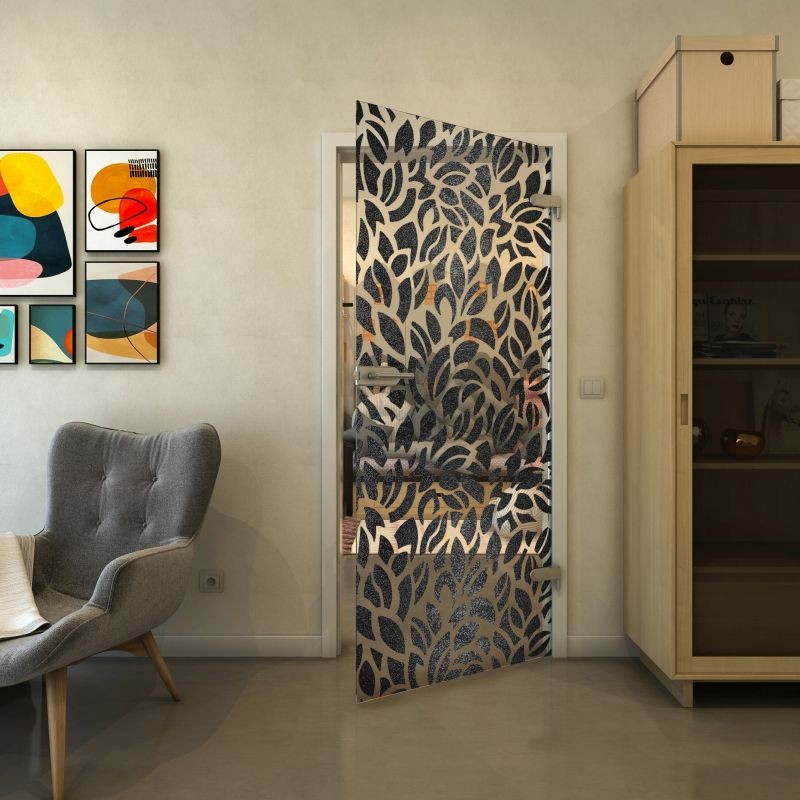 Ganzglastür - Fineprint Modell 093 Schwarz auf Klarglas